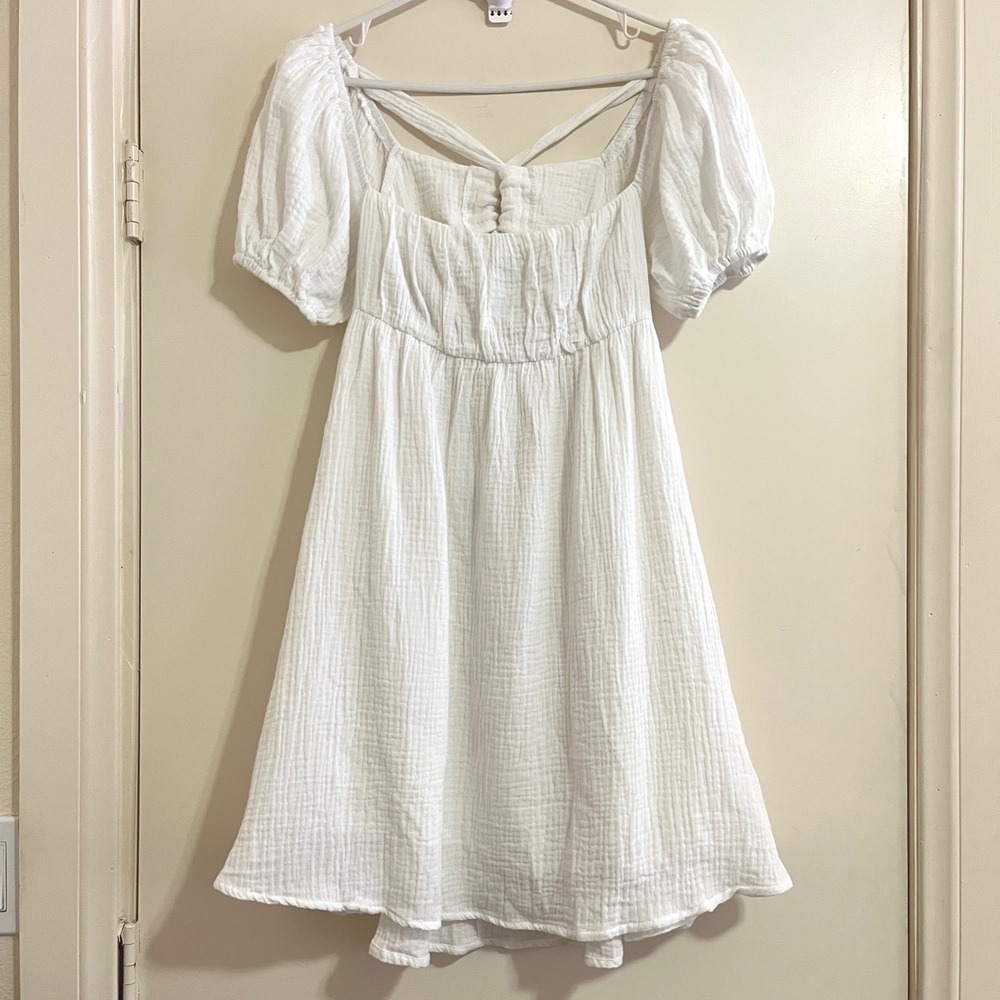 Princess Polly Babydoll Puff Sleeves Mini Dress 8 White Milkmaid Cutout Cottage